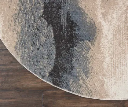 5' Gray Black and Beige Abstract Non Skid Round Rug
