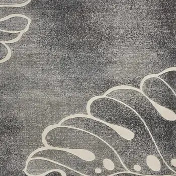 5' X 7' Ivory Black and Gray Botanical Leaves Non Skid Area Rug