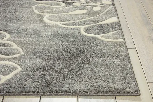 8' Ivory Black and Gray Floral Non Skid Runner Rug