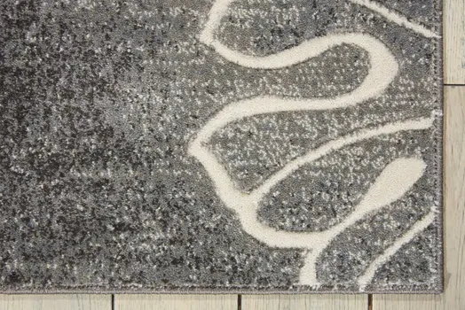 8' Ivory Black and Gray Floral Non Skid Runner Rug