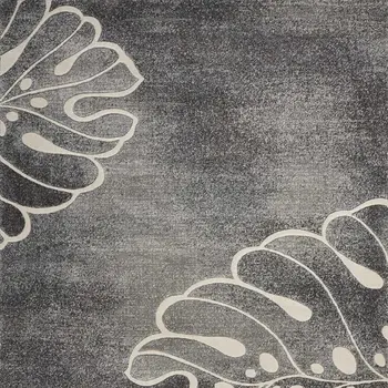 8' Ivory Black and Gray Floral Non Skid Runner Rug