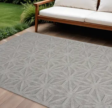 6' X 9' Light Gray And Gray Geometric Indoor Outdoor Area Rug