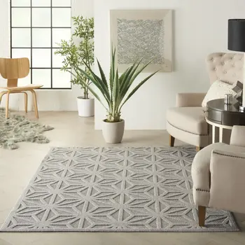 6' X 9' Light Gray And Gray Geometric Indoor Outdoor Area Rug