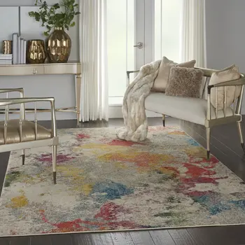 6' X 9' Ivory Abstract Power Loom Area Rug