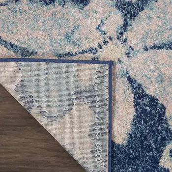 7' Navy Blue and Ivory Floral Runner Rug