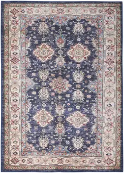 8' X 10' Ivory and Blue Floral Medallion Distressed Non Skid Area Rug
