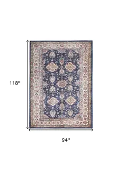 8' X 10' Ivory and Blue Floral Medallion Distressed Non Skid Area Rug