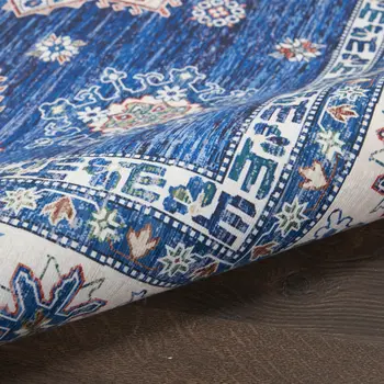 8' X 10' Ivory and Blue Floral Medallion Distressed Non Skid Area Rug