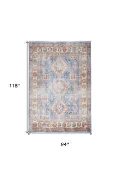 8' X 10' Ivory Red and Blue Medallion Distressed Non Skid Area Rug