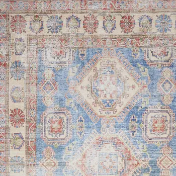 8' X 10' Ivory Red and Blue Medallion Distressed Non Skid Area Rug