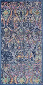 2' X 4' Blue and Yellow Trellis Distressed Non Skid Area Rug
