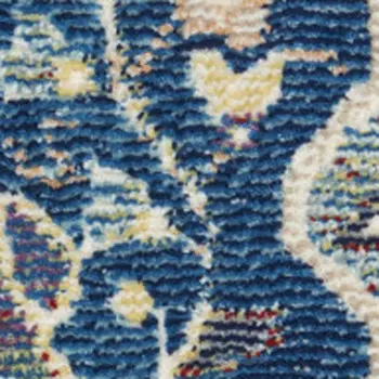 2' X 4' Blue and Yellow Floral Distressed Non Skid Area Rug