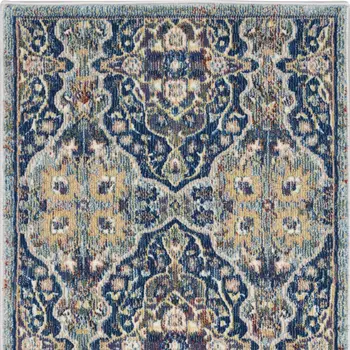2' X 4' Blue and Yellow Floral Distressed Non Skid Area Rug