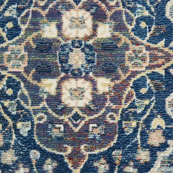 4' Blue and Yellow Floral Distressed Non Skid Round Rug