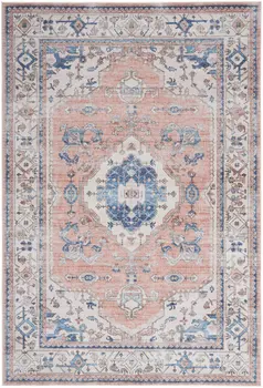 8' X 10' Coral and Beige Floral Medallion Distressed Non Skid Area Rug