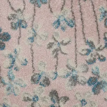 7' Pink Gray and Blue Floral Vines Runner Rug