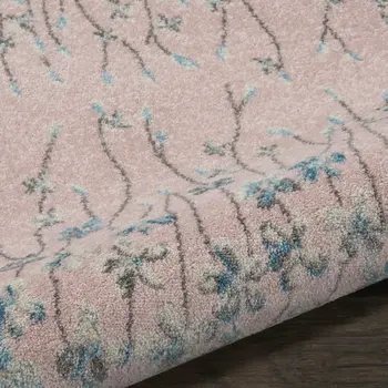 7' Pink Gray and Blue Floral Vines Runner Rug