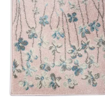 7' Pink Gray and Blue Floral Vines Runner Rug