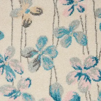 7' Pink Gray and Blue Floral Vines Runner Rug