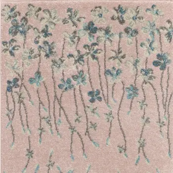 7' Pink Gray and Blue Floral Vines Runner Rug
