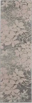 7' Gray And Pink Floral Runner Rug