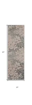 7' Gray And Pink Floral Runner Rug