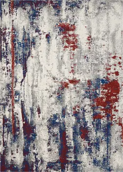 5' X 7' Ivory Red and Blue Abstract Non Skid Area Rug