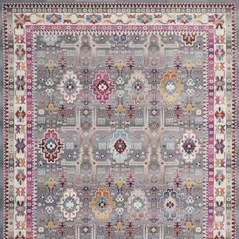 8' X 10' Ivory Pink And Gray Floral Distressed Non Skid Area Rug