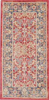 2' X 4' Blue and Red Floral Distressed Non Skid Area Rug