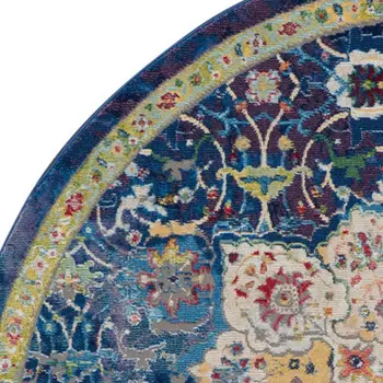 2' X 4' Blue and Red Floral Distressed Non Skid Area Rug