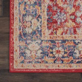 2' X 4' Blue and Red Floral Distressed Non Skid Area Rug