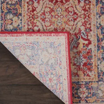 2' X 4' Blue and Red Floral Distressed Non Skid Area Rug