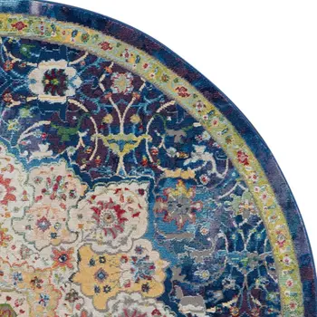 2' X 4' Blue and Red Floral Distressed Non Skid Area Rug