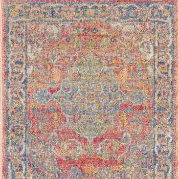 2' X 4' Blue and Red Floral Distressed Non Skid Area Rug