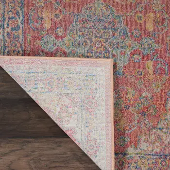 2' X 4' Blue and Red Floral Distressed Non Skid Area Rug