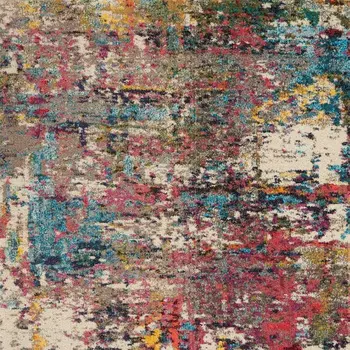 2' X 4' Blue and Red Floral Distressed Non Skid Area Rug