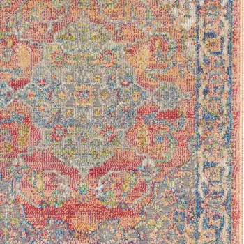 2' X 4' Blue and Red Floral Distressed Non Skid Area Rug
