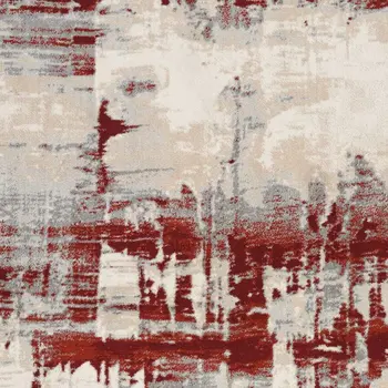 5' X 7' Ivory Red and Gray Abstract Non Skid Area Rug