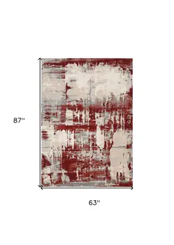 5' X 7' Ivory Red and Gray Abstract Non Skid Area Rug