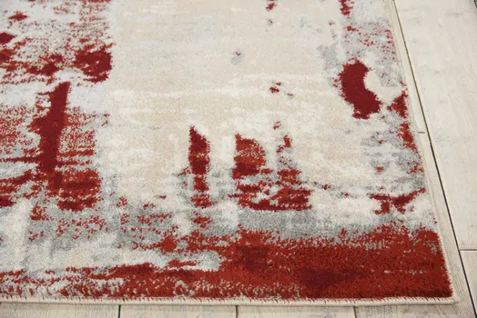 5' X 7' Ivory Red and Gray Abstract Non Skid Area Rug
