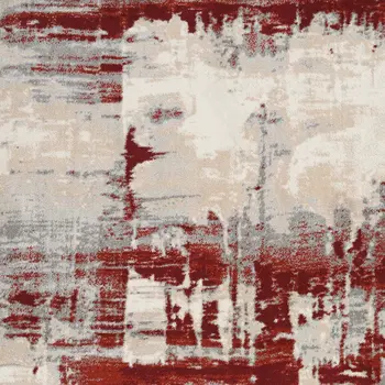 5' X 7' Ivory Red and Gray Abstract Non Skid Area Rug