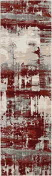 8' Ivory Red and Gray Abstract Non Skid Runner Rug