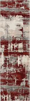 8' Ivory Red and Gray Abstract Non Skid Runner Rug
