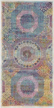2' X 4' Blue Red and Orange Geometric Distressed Non Skid Area Rug