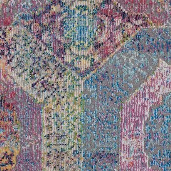 2' X 4' Blue Red and Orange Geometric Distressed Non Skid Area Rug