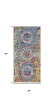 2' X 4' Blue Red and Orange Geometric Distressed Non Skid Area Rug