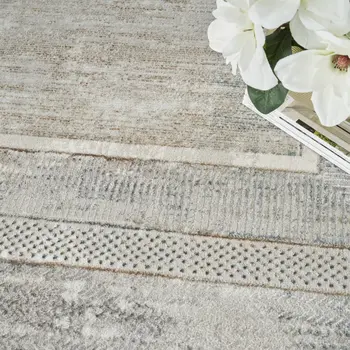 8' X 10' Ivory Blue and Gray Geometric Non Skid Area Rug