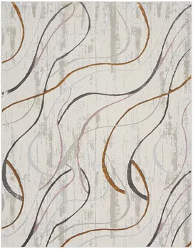 8' X 10' Ivory Brown and Gray Abstract Non Skid Area Rug