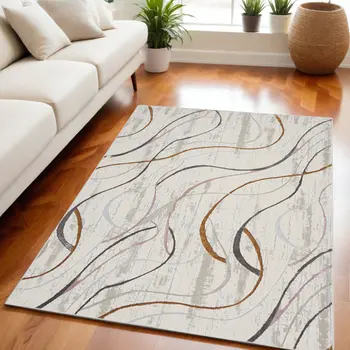 8' X 10' Ivory Brown and Gray Abstract Non Skid Area Rug