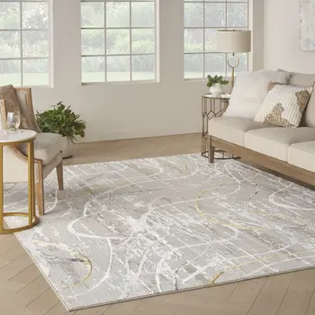 8' X 10' Ivory Brown and Gray Abstract Non Skid Area Rug